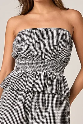 Gingham Check Strapless Top - Black/White