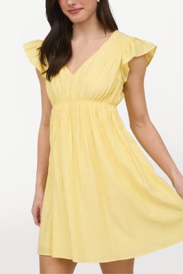 V-Neck Ruffle Sleeve Mini Dress - Yellow