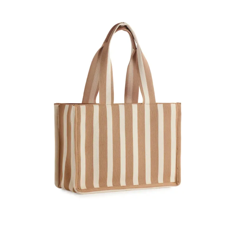 Isla Boxy Tote Bag - Tan Stripe