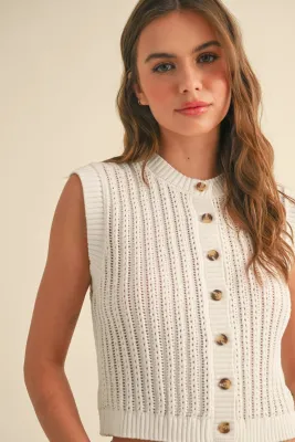 Buttondown Crochet Vest - White