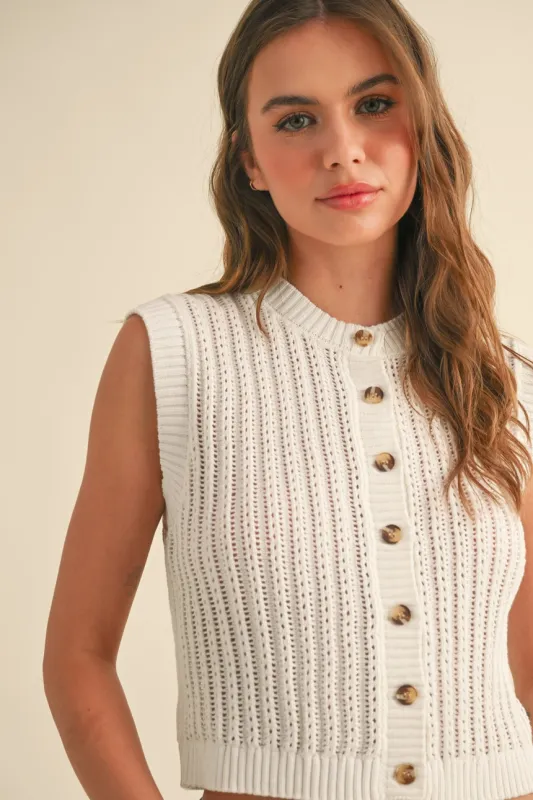 Buttondown Crochet Vest - White