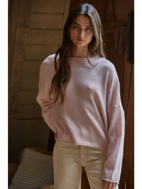Roll Neck Pullover Sweater - Baby Pink