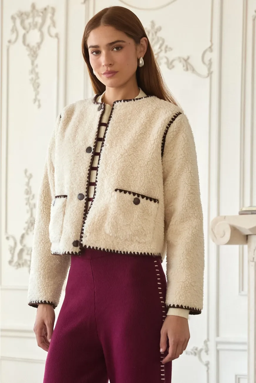 Sherpa Jacket with Contrast Stitching