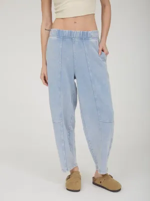 Acid Washed Barrel Leg Sweats - Light Blue