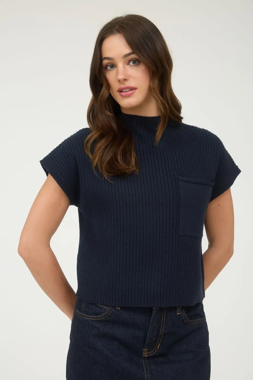 Mock Neck Short Sleeve Sweater