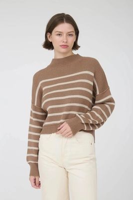 Mock Neck Drop Shoulder Stripe Sweater