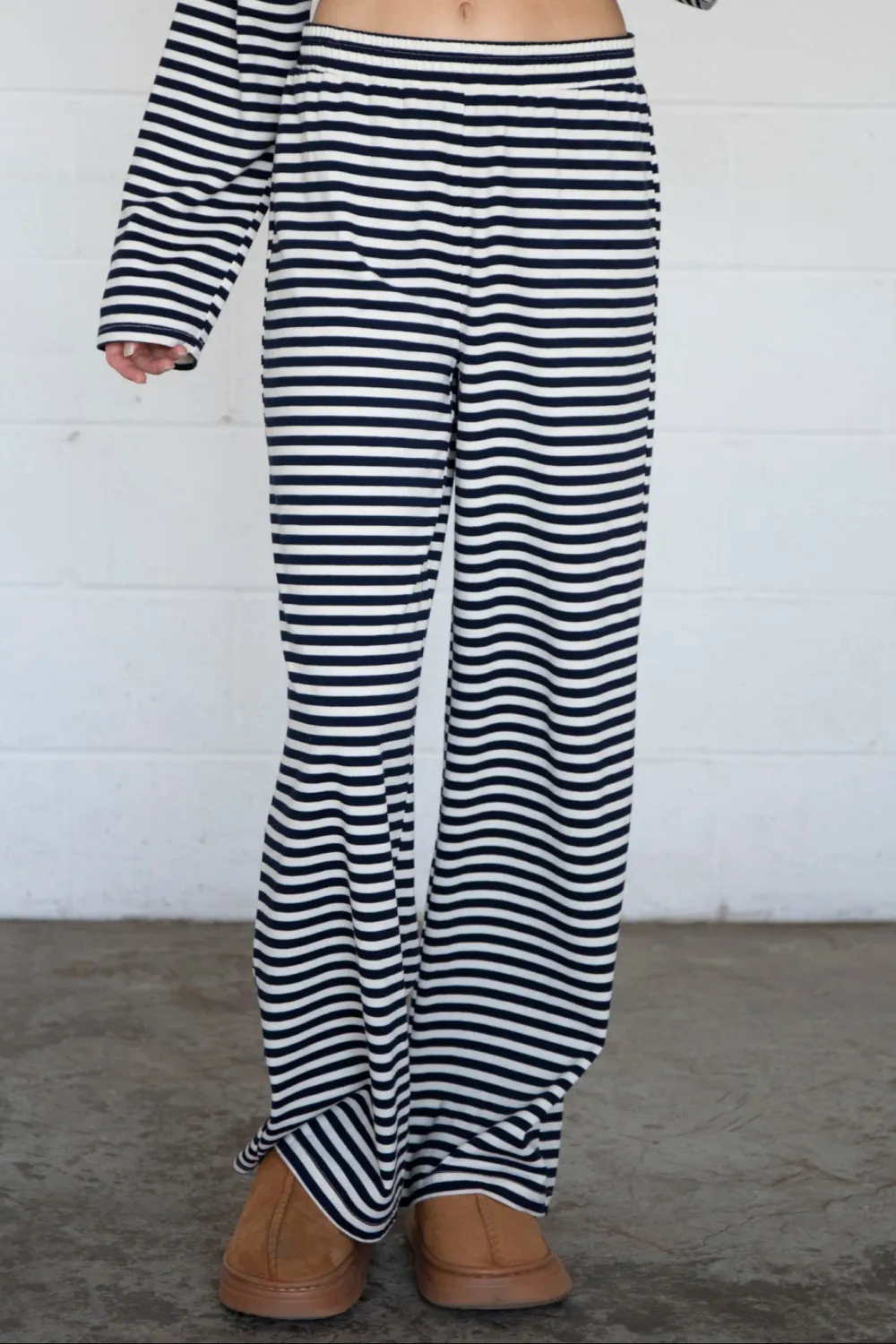 Wide Leg Striped Knit Pants