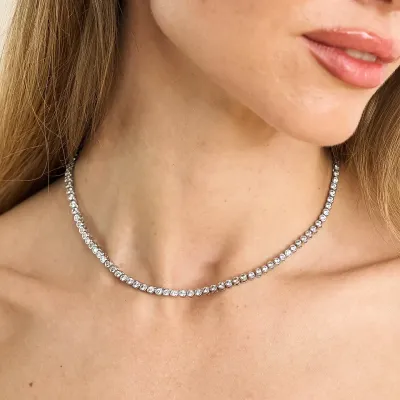 Diamond Tennis Necklace - Silver