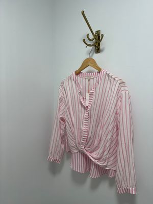 Mixed Stripe Twist Front Shirt - White / Pink