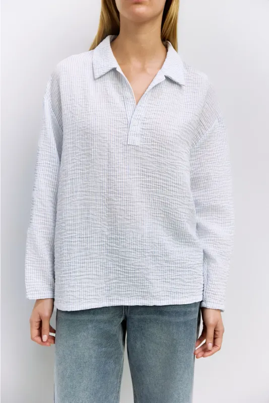 Becca Woven Popover - White/Blue Stripe