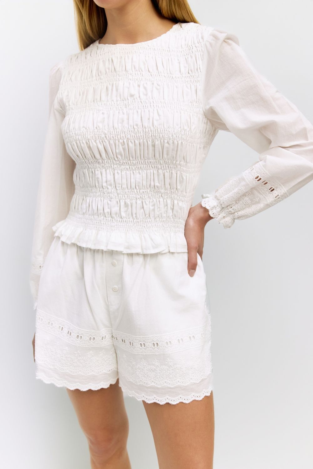 Lucine Smocked Eyelet Blouse
