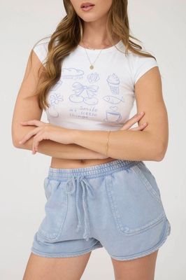 Acid Washed Drawstring Knit Shorts - Light Blue