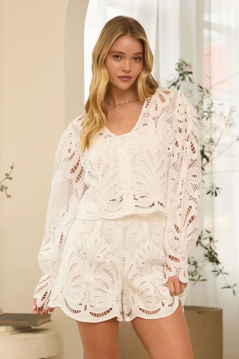 Lace Button Front Shirt - White
