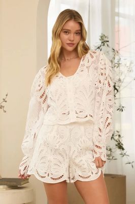 Lace Button Front Shirt - White