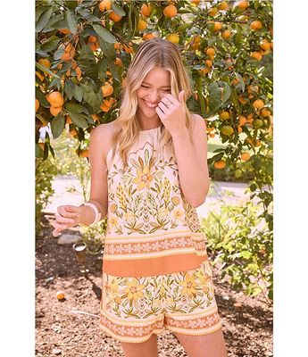 Floral Border Print Shorts - Cream / Multi