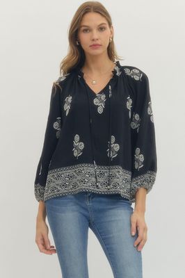 Floral Embroidered Blouse  - Black