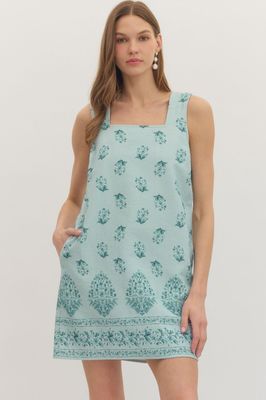 Botanical Block Print Square Neck Dress