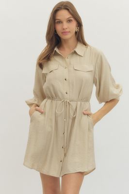 3/4 Sleeve Mini Shirt Dress