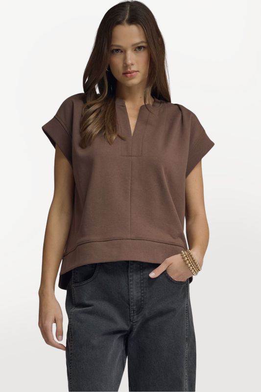 Ribbed Detail Short Sleeve Sweatshirt