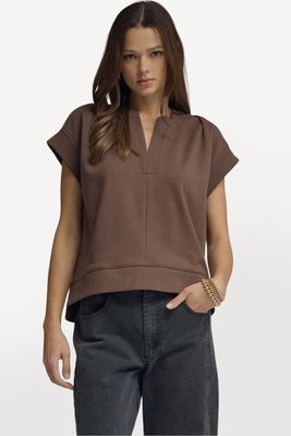 Ribbed Detail Short Sleeve Sweatshirt