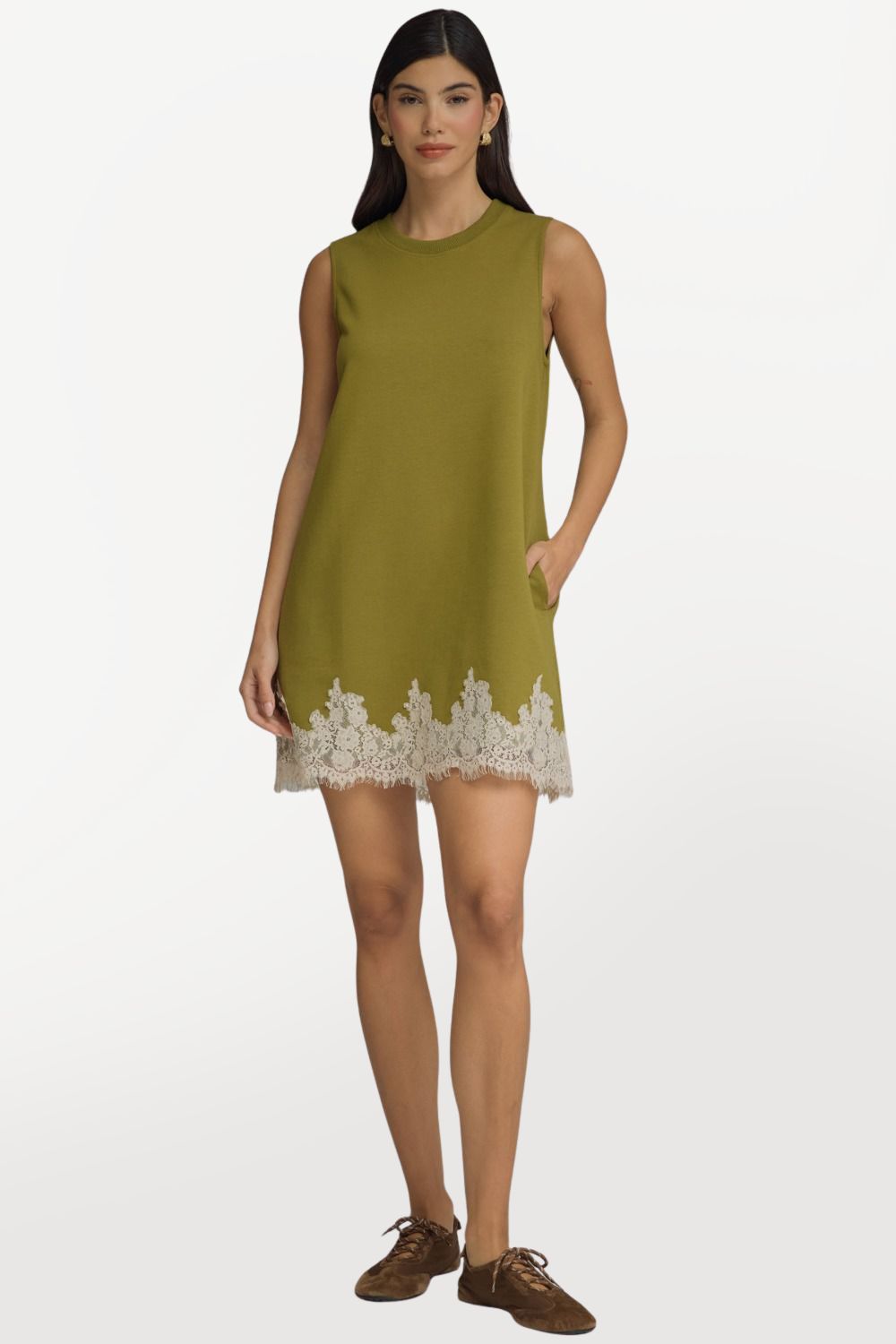 Sleeveless Lace Trim Mini Dress