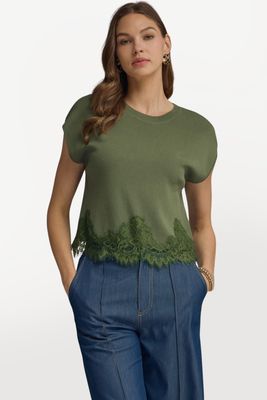 Lace Hem Cap Sleeve Sweater
