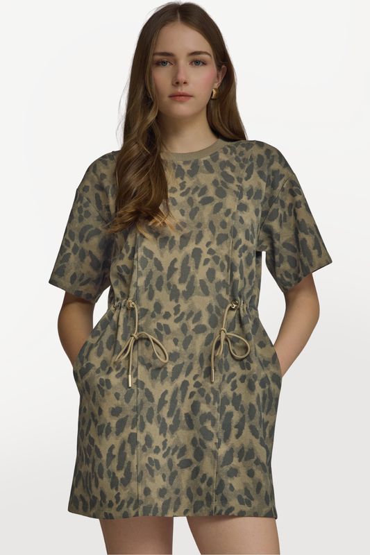 Short Sleeve Drawcord Waist Dress