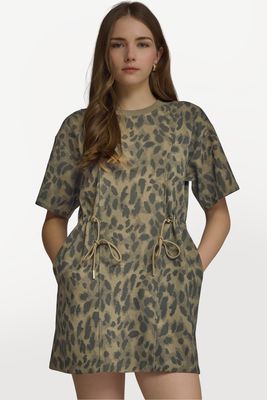 Short Sleeve Drawcord Waist Dress