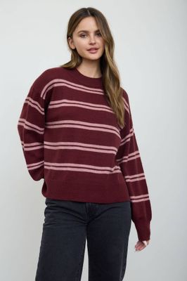 Stripe Drop Sleeve Crew Neck Knit Pullover