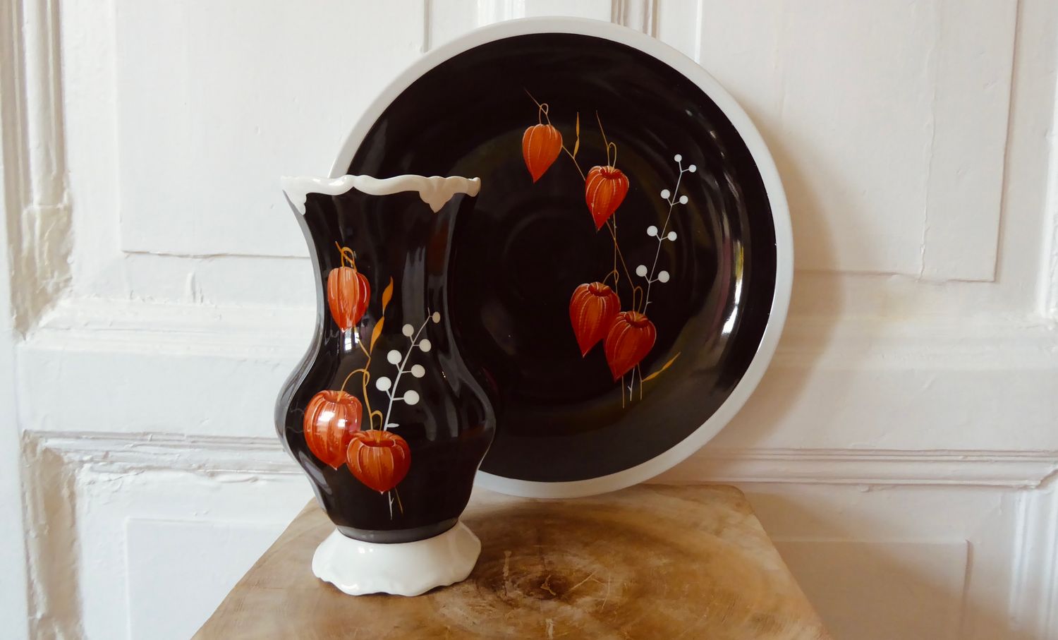 Weimarer Porzellan Teller Vase Set Handmalerei