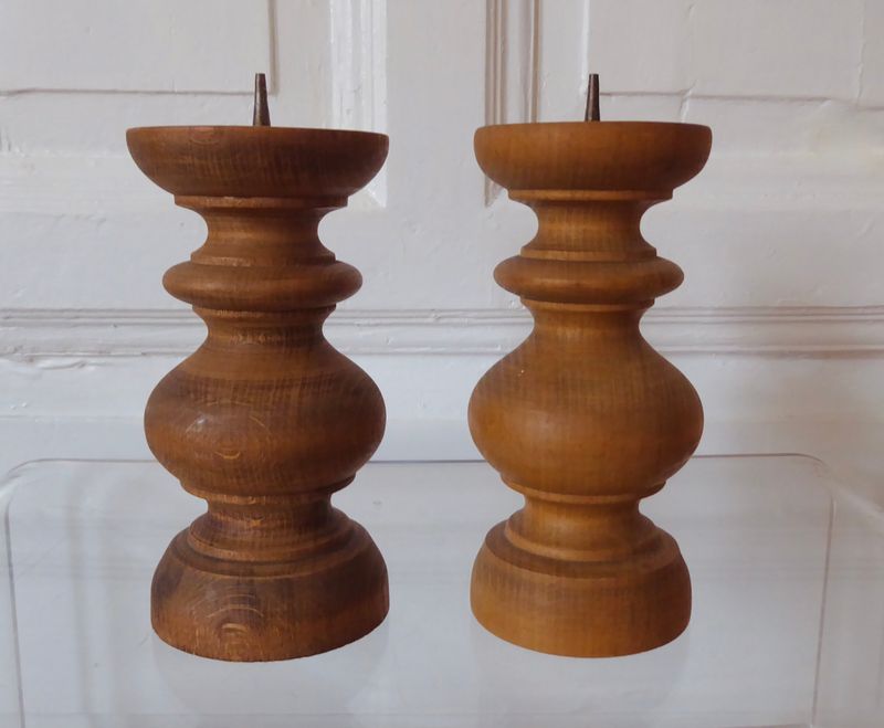 2 handgedrechselte Holz Kerzen Leuchter