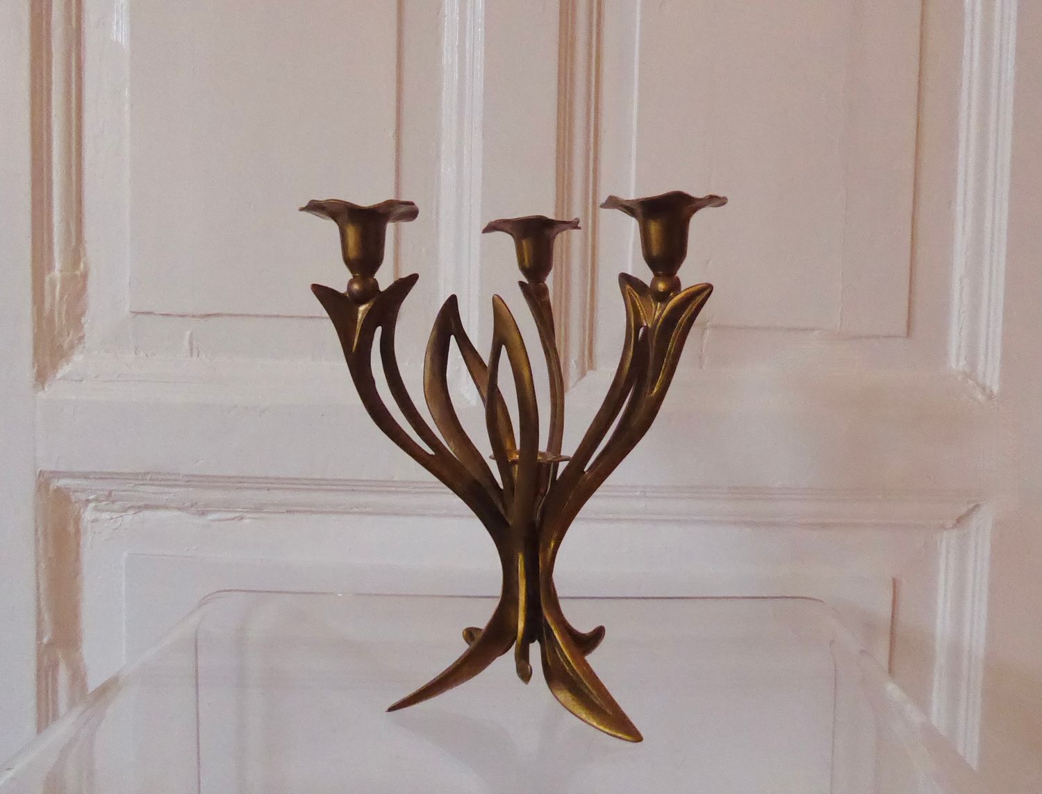 Floraler Messing Bronze Leuchter Jugendstil