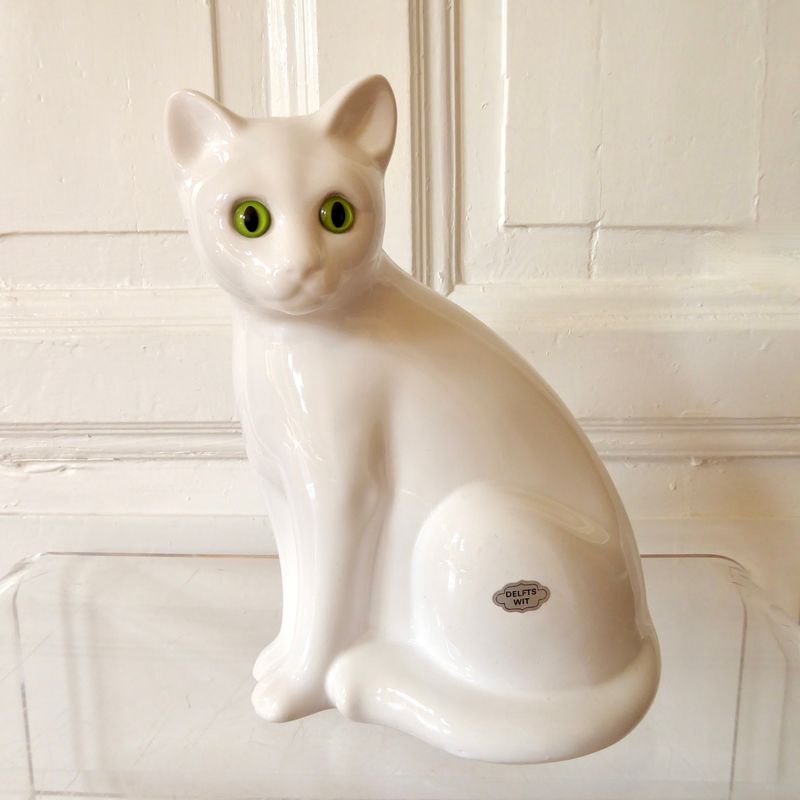 Delfts Wit Keramik Katze Skulptur