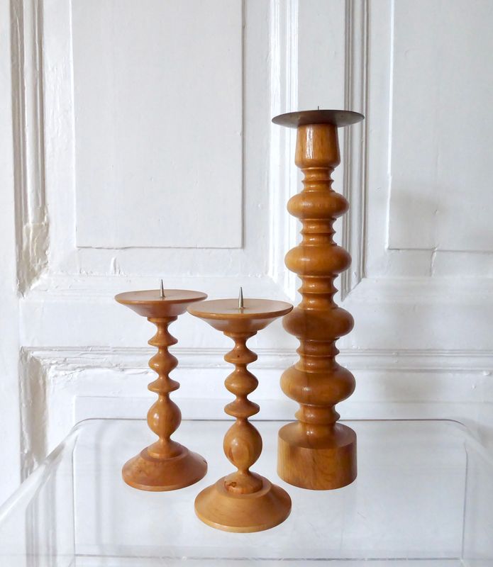 3 Holz Leuchter gedrechselt