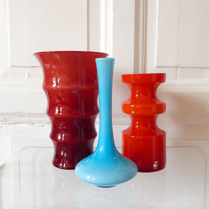 3 skandinavische Art Glass Vasen
