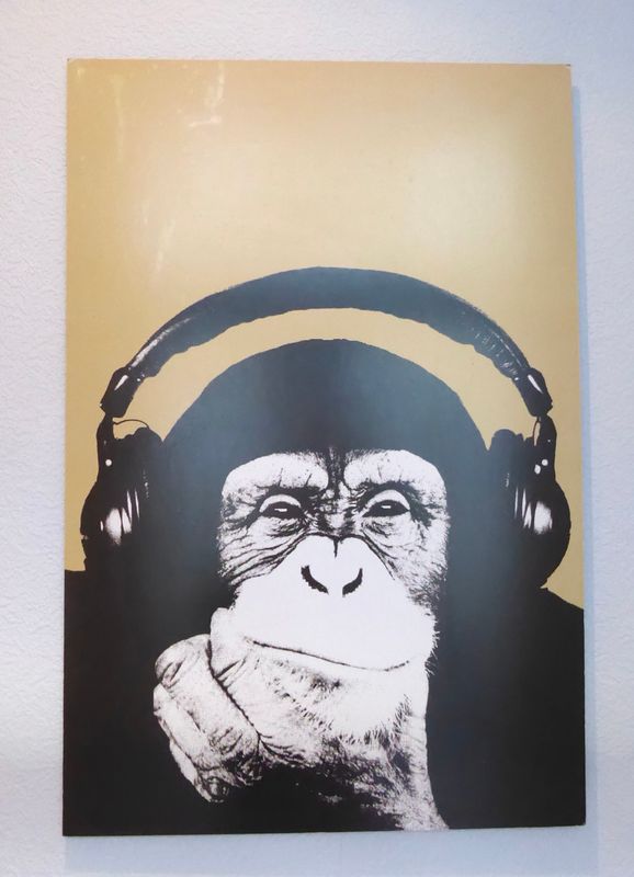 Headphone Monkey Druck auf Holz 60 x 90 cm