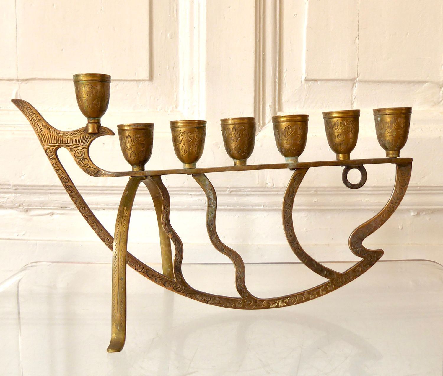 Messing Skulptur Fisch Menorah David Leuchter