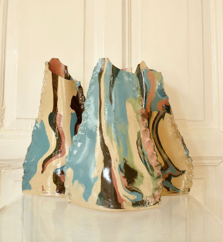 3 skulpturale Kunst Keramik Vasen