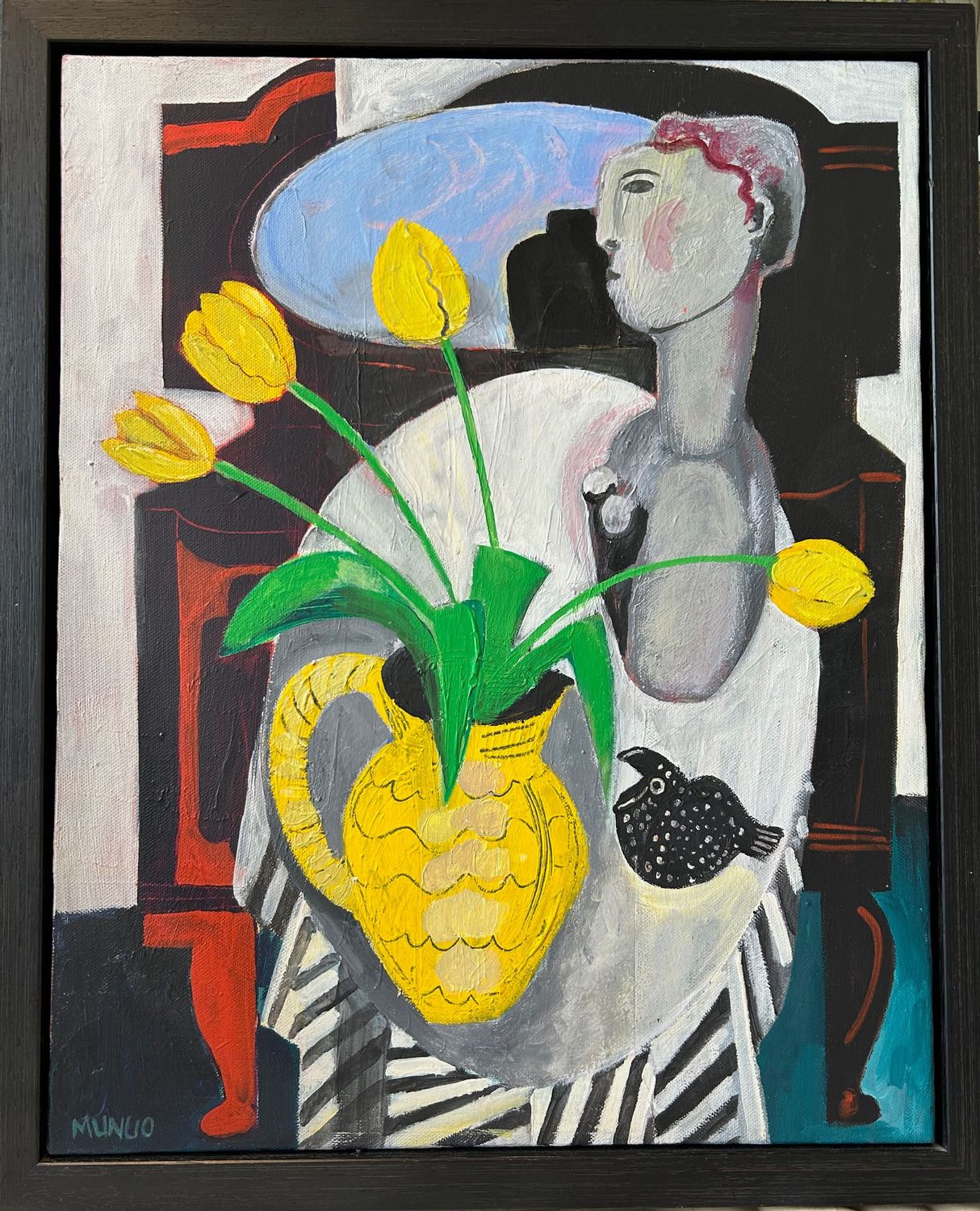 Still life with tulips and yellow jug