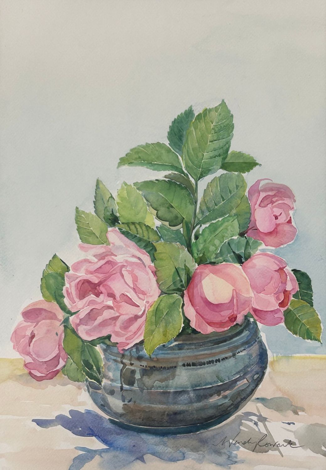Roses in Blue Pot