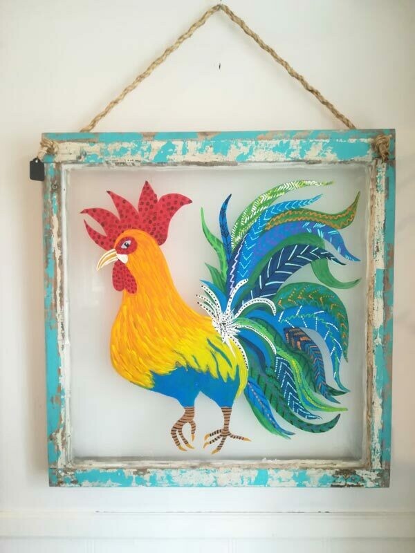 Coq sur vitre centenaire