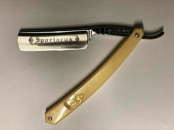 Rasiermesser von Thiers Issard 6/8", Elfenbeinfarben Sondermodell Gladiator/Spartacus, 100 Jahre alte Klinge, Etui