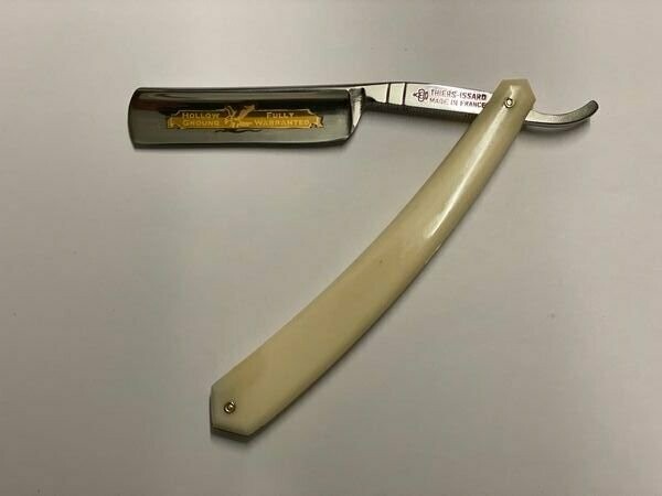 Rasiermesser von Thiers Issard 5/8", Goldätzung Eagle, Kamelknochen poliert, mit Leder-Etui