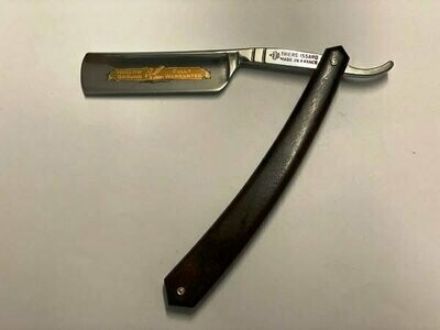 Rasiermesser von Thiers Issard 6/8", Goldätzung Eagle, Wüsteneisenholz poliert, mit Leder-Etui