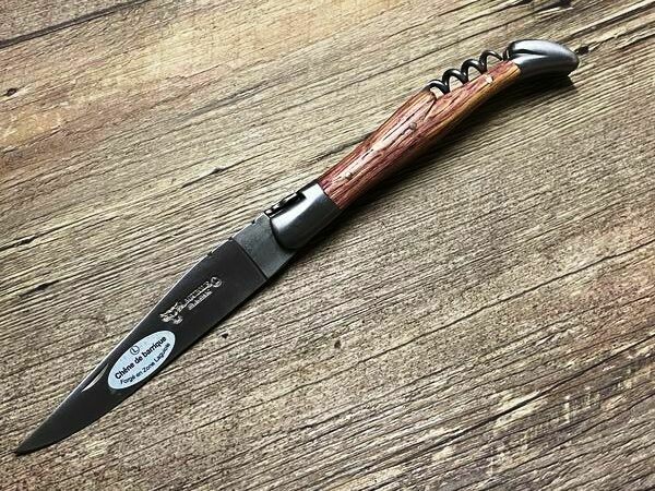 Laguiole en Aubrac 12 cm, geschmiedete Biene, Griff aus dem Holz alter Barrique Weinfässer, Korkenzieher