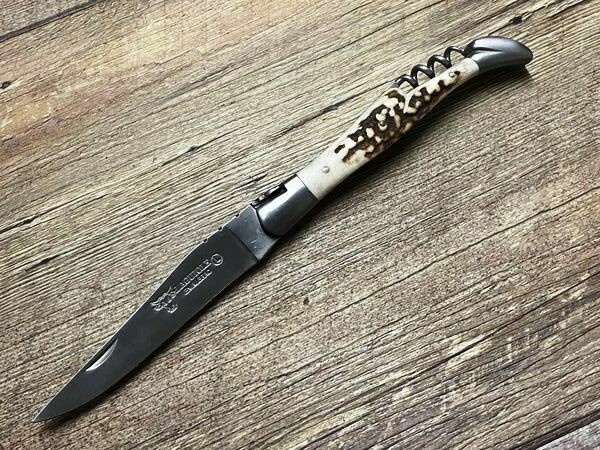 Laguiole en Aubrac 12 cm, geschmiedete Biene, Griff  Hirschhorn aus der Auvergne, Korkenzieher