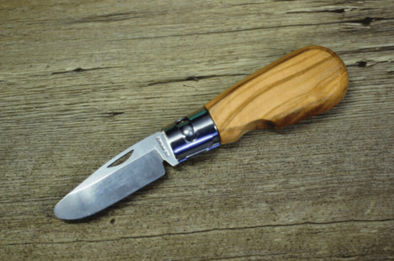 Couteau de travail junior Taschenmesser für Kinder, Griff Olivenholz, mit Gürtellederholster,  Schmiede Roger Orfevre Thiers