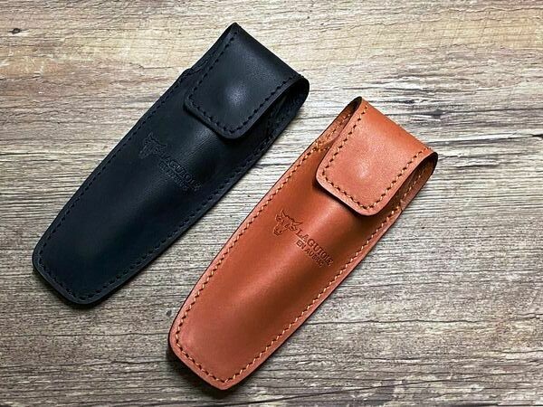 Laguiole en Aubrac Gürtellederholster für Laguiole Taschenmesser bis 12 cm, doppelt vernäht, Farbe schwarz oder hellbraun