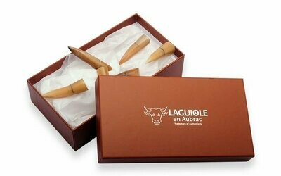 6 Stück Messerbänkchen von Laguiole en Aubrac in geflammter/blonder Hornspitze