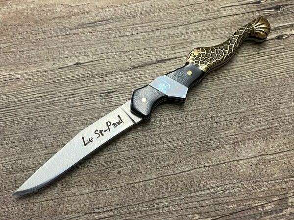 Le Saint-Paul, maritimes Designermesser, Griff Ebenholz,  Perlmutt und Bronze massiv, Schmiede AFFUT PRO